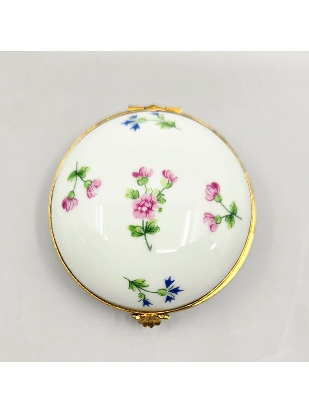 Bernardaud Limoges Floral Porcelain Hinged Trinket Box Gold Trim Made In France